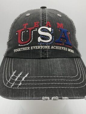 Mega Cap Women's Black Team USA Distressed Hook & Loop Baseball Cap Hat